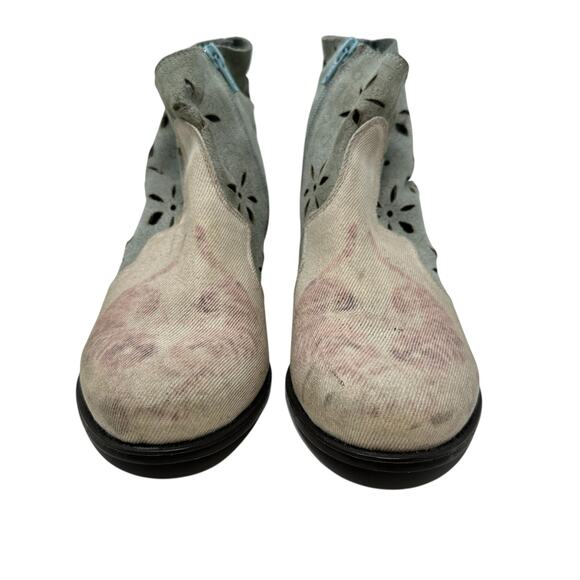 Desigual Ankle Boots Cutwork Tiger Print Heeled Blue Cream Pink Size 41 US 10 - Picture 5 of 14